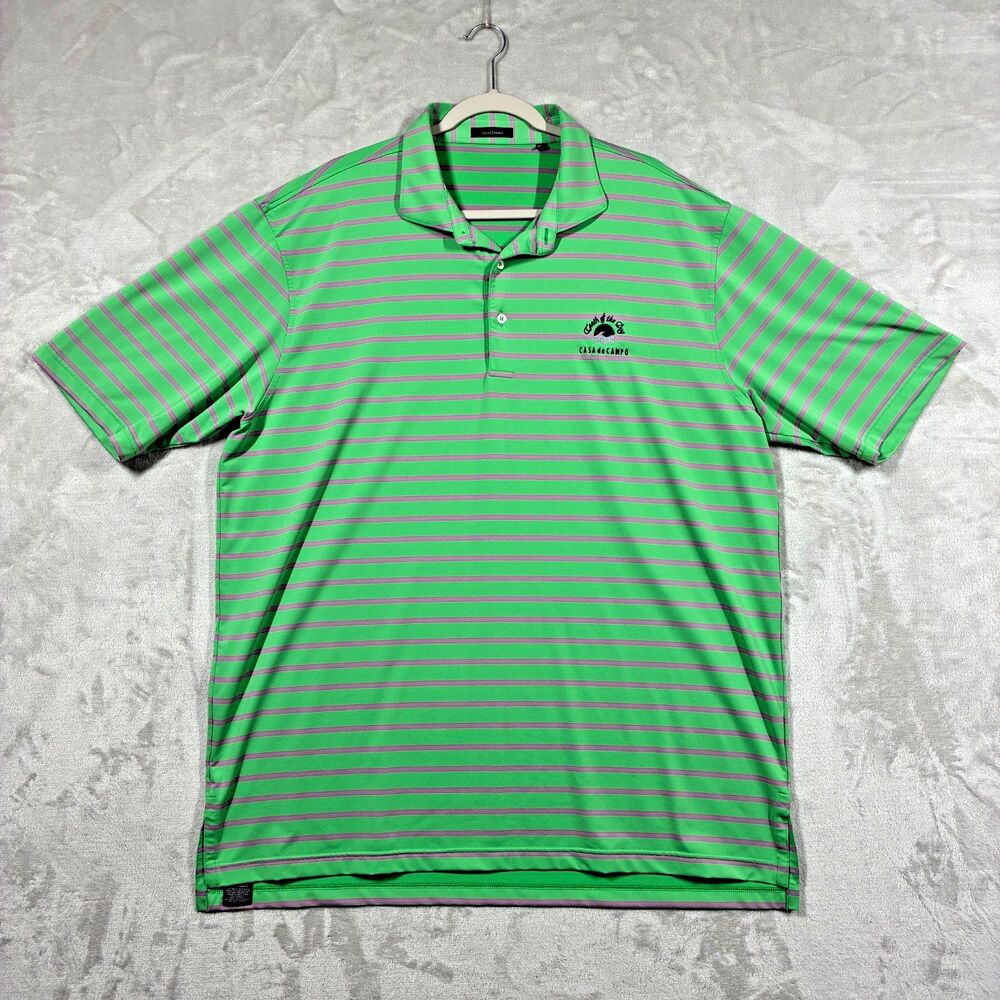 Turtleson Golf Polo Shirt Mens 2XL Green Pink Stripe Casa de Campo Stretch Golf